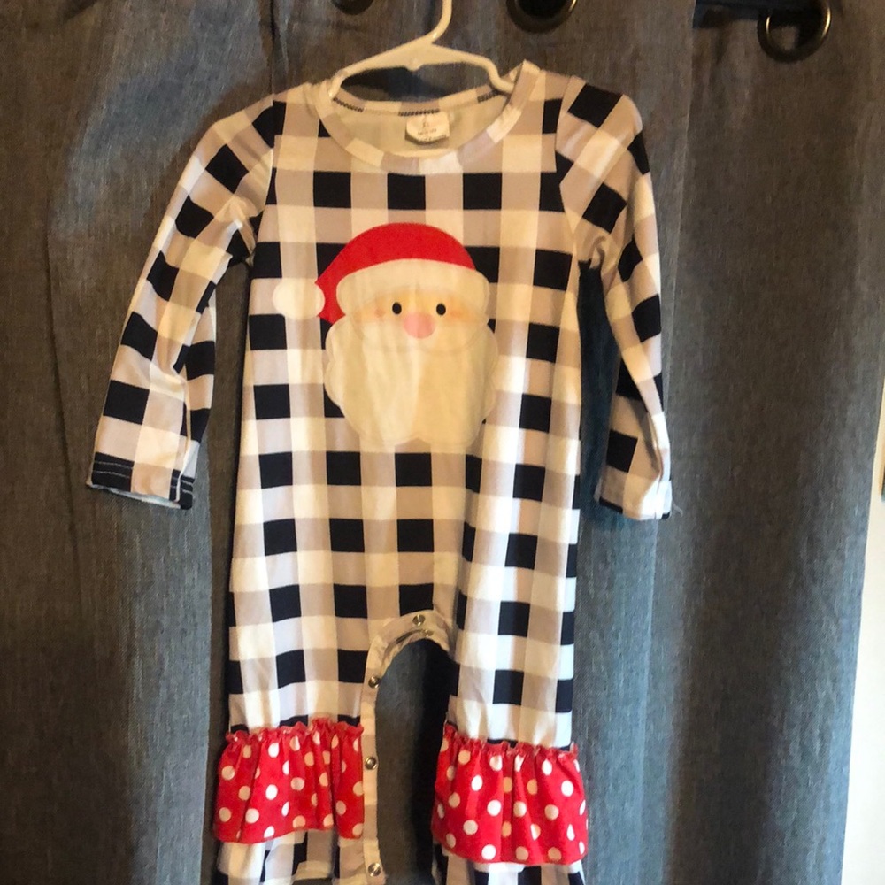 Baby One piece Christmas plaid Santa clause